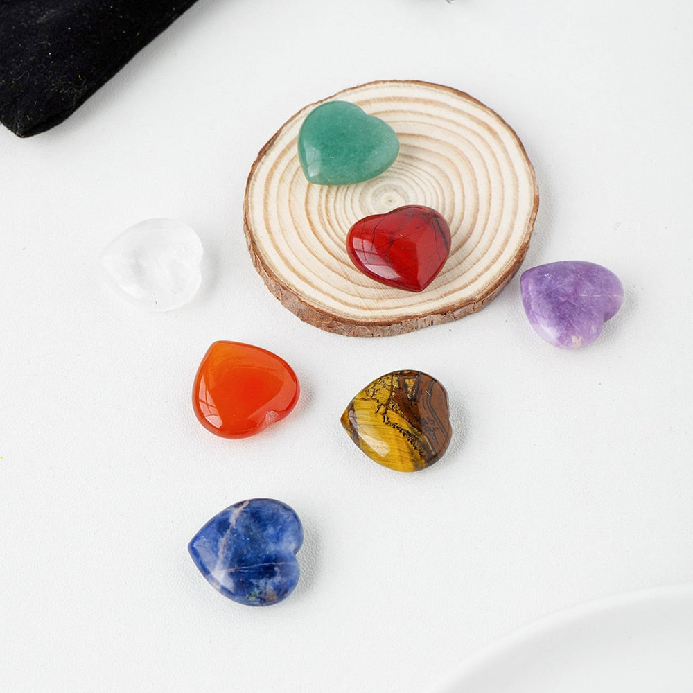 Set of Seven Chakra Heart Shape Crystal Healing Gemstones