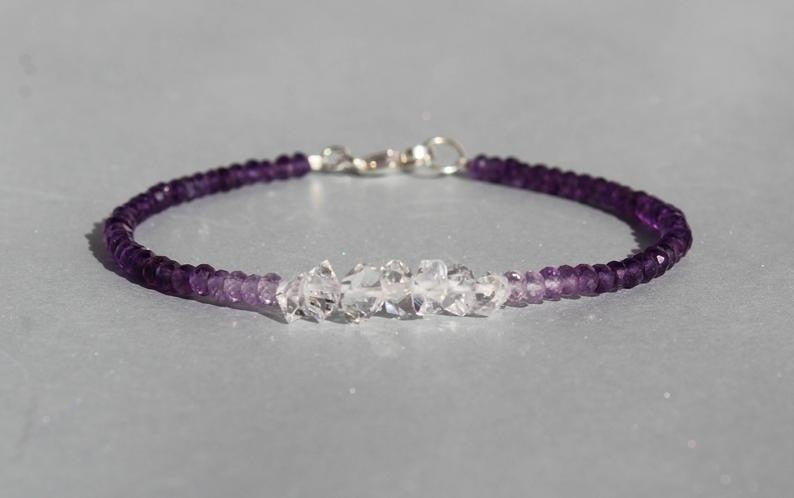 Amethyst with Herkimer Diamonds Ombre Bracelet