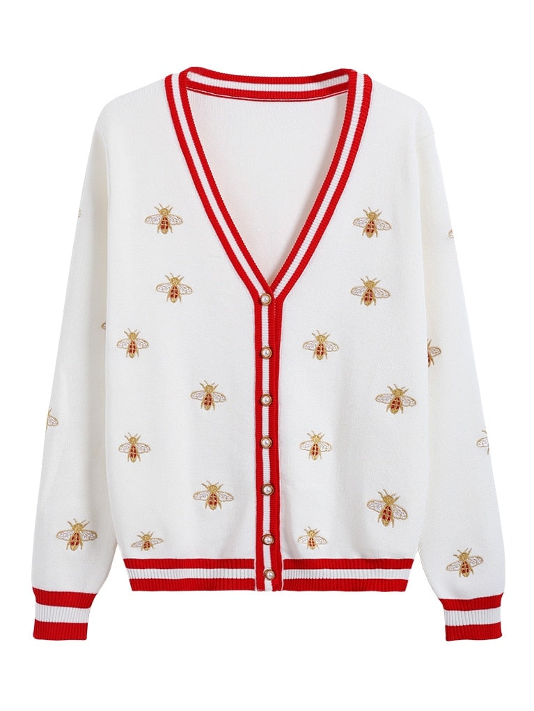 Preppy Bee Embroidered Cardigan