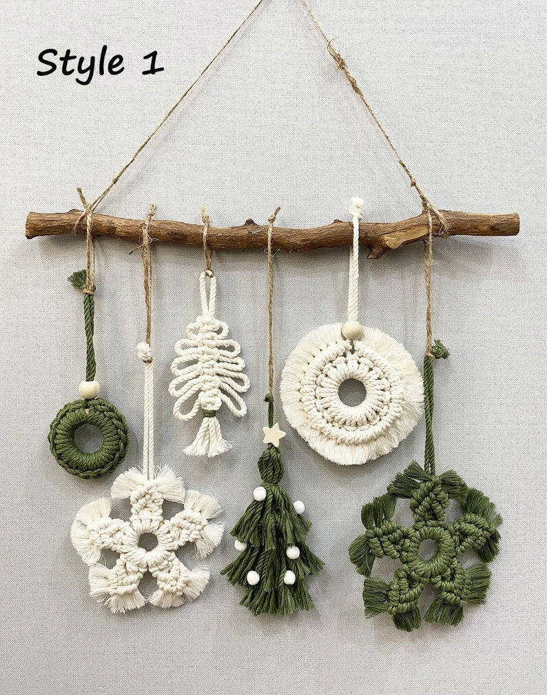 Macrame Boho Christmas Ornaments Set Wall Hanging