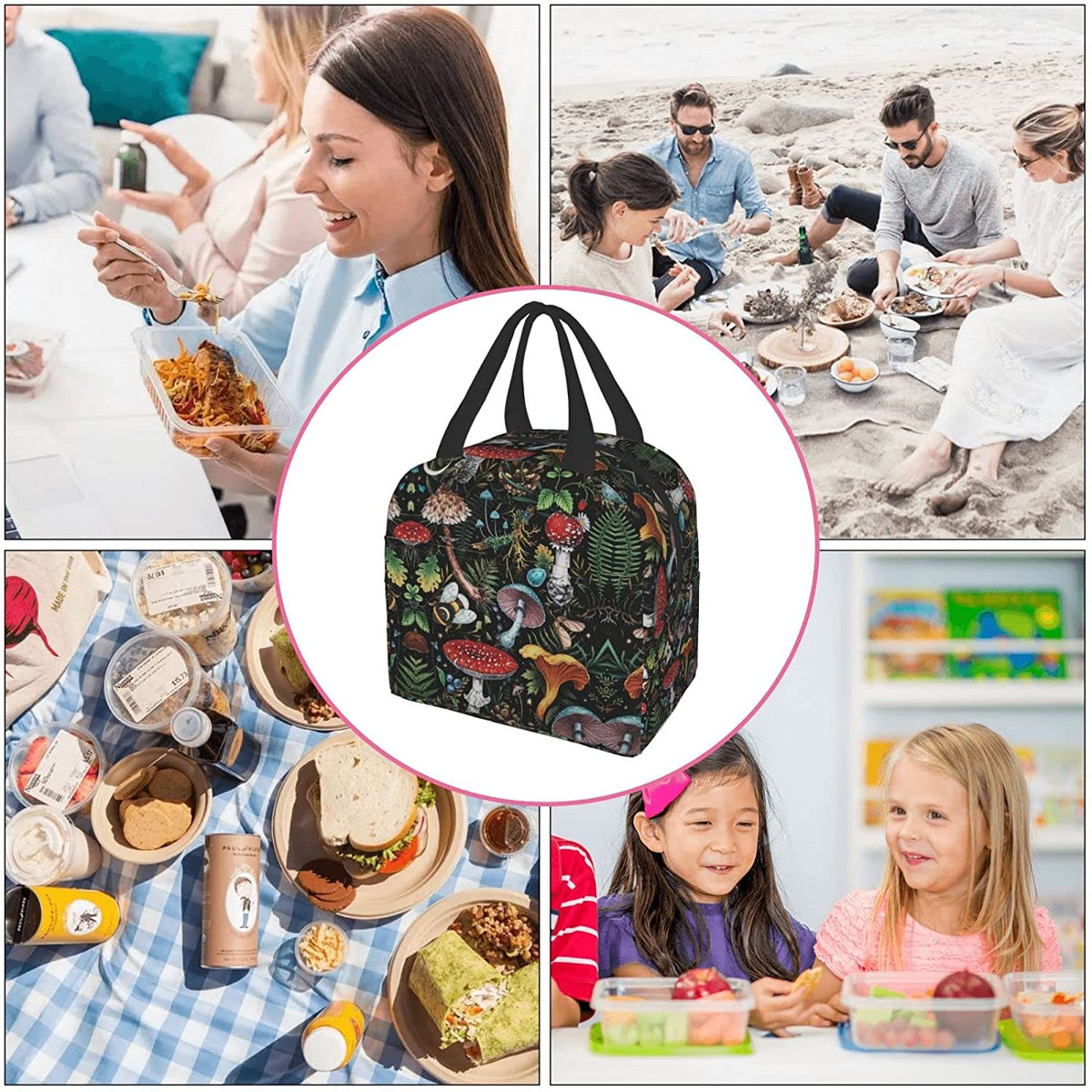 Woodland Mushrooms Lunch Bag Insulated Cooler Lunch Tote Box