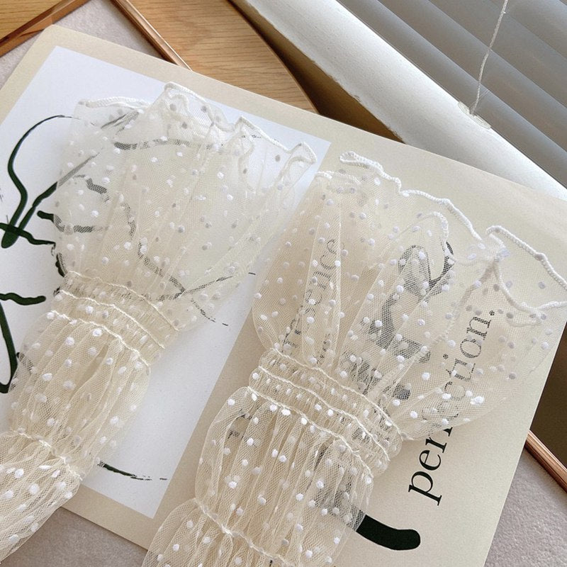 Dot Lace Mesh Long Fingerless Gloves