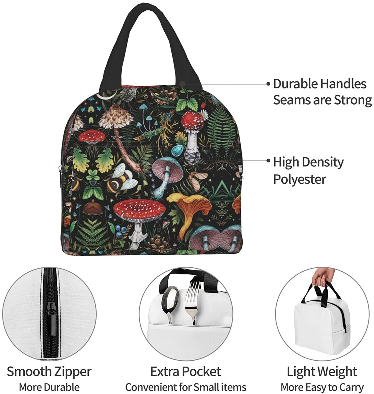Woodland Mushrooms Lunch Bag Insulated Cooler Lunch Tote Box