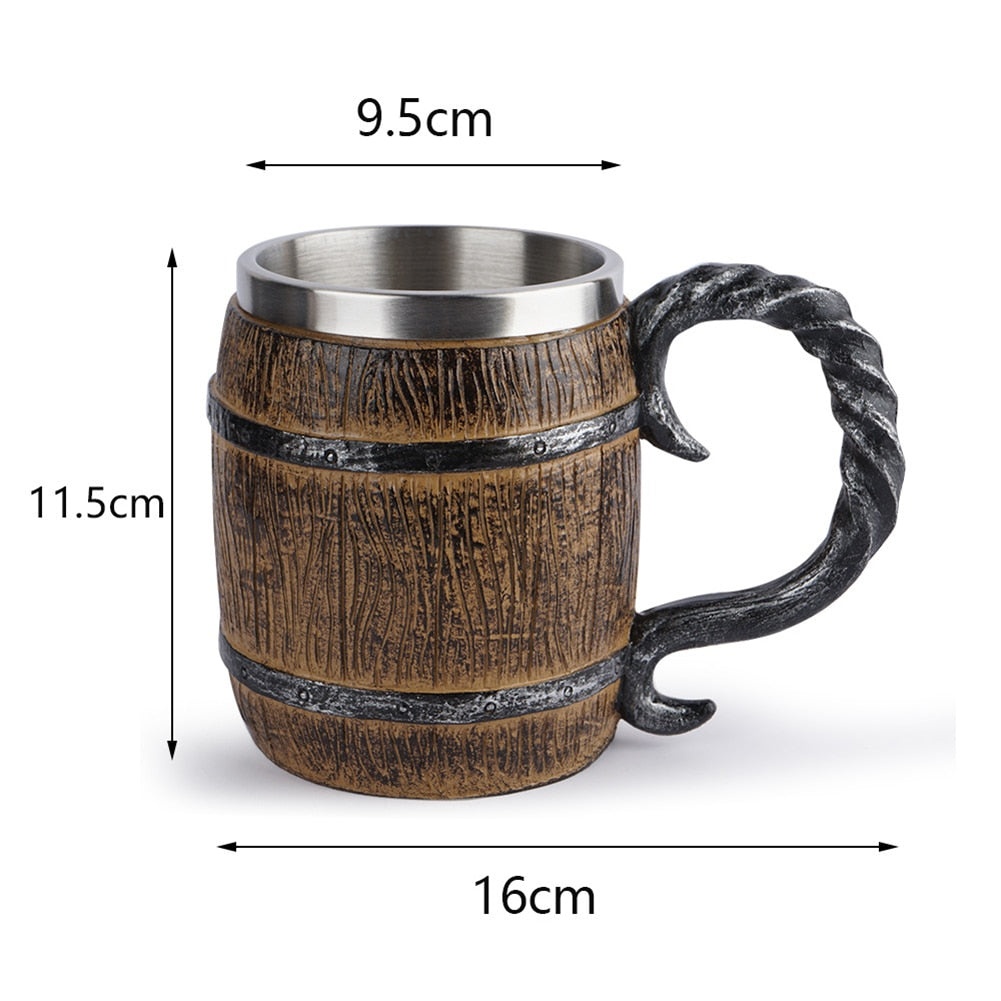 Medieval Wooden Beer Barrel Style Beer Mugs Double Wall Insulated