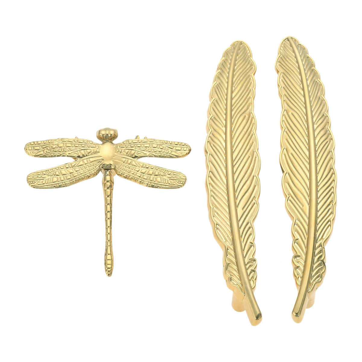 Brass Dragonfly and Feather Furniture Door Handles and Knobs