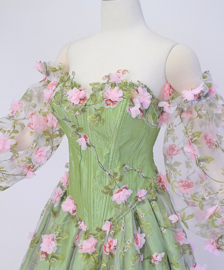 Spring Flowers Removable Puff Sleeves