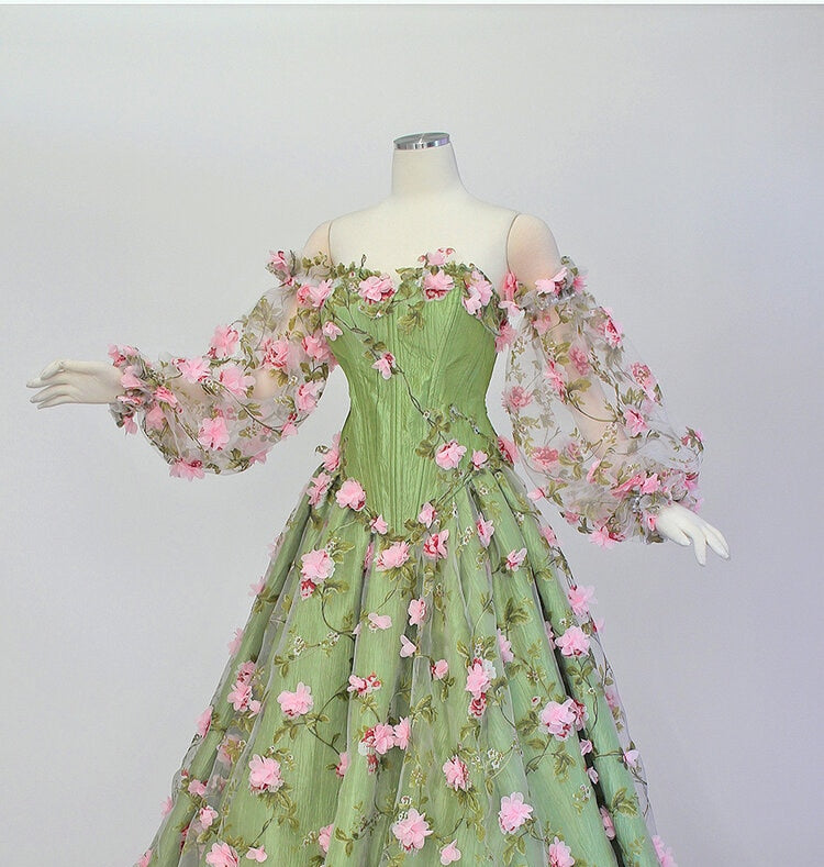 Spring Flowers Removable Puff Sleeves