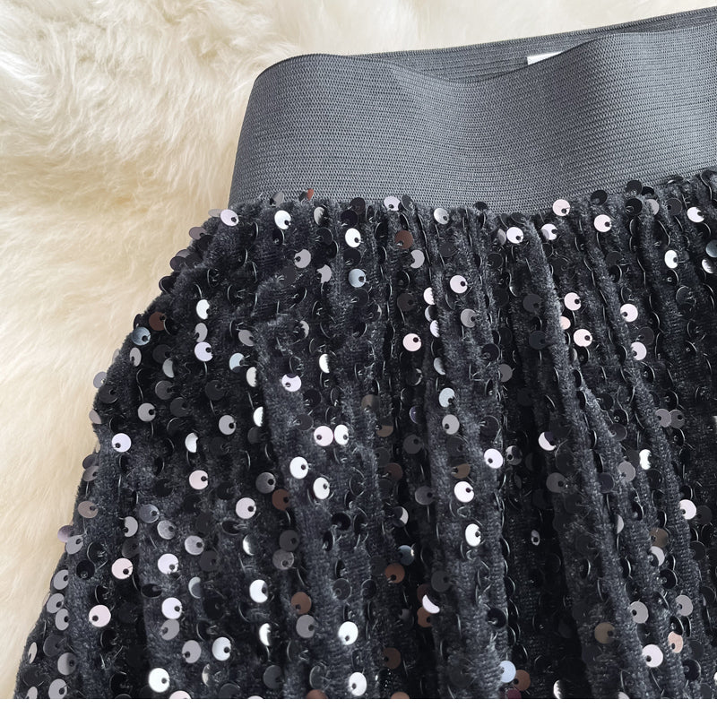 Cyber Queen Sparkly Sequins Maxi Skirt