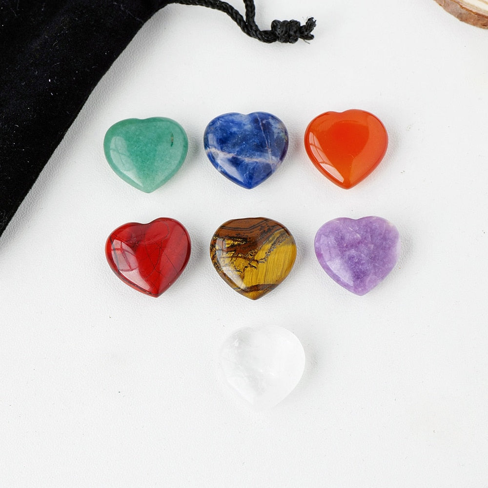 Set of Seven Chakra Heart Shape Crystal Healing Gemstones