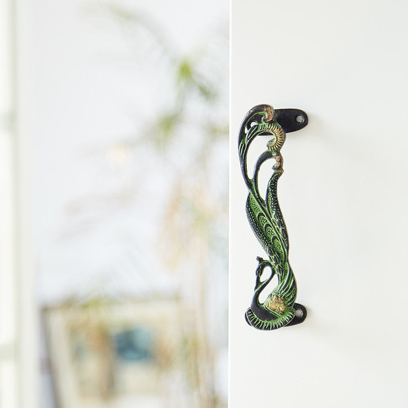 Peacock Handcrafted Brass Door Handle Pull