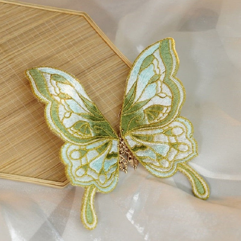 Handmade Embroidered Butterfly Hair Clips
