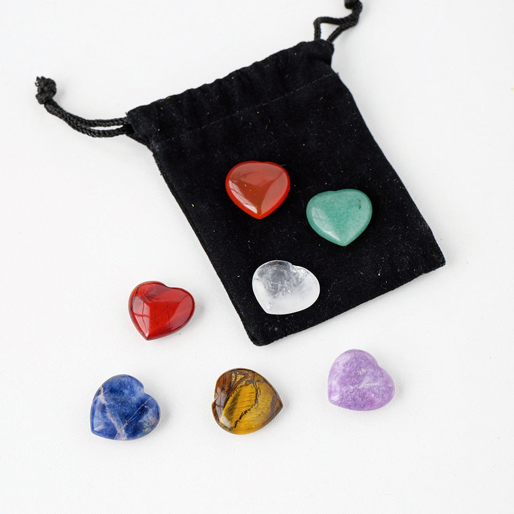 Set of Seven Chakra Heart Shape Crystal Healing Gemstones