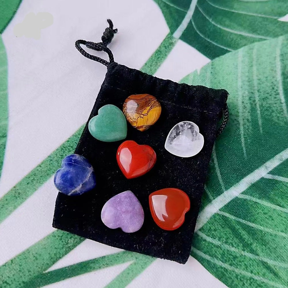 Set of Seven Chakra Heart Shape Crystal Healing Gemstones