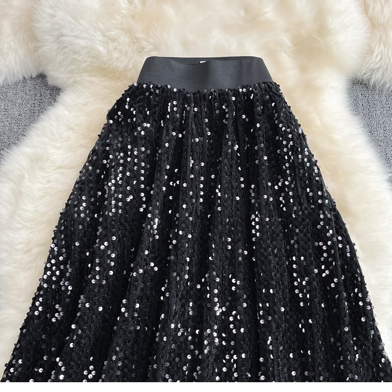 Cyber Queen Sparkly Sequins Maxi Skirt