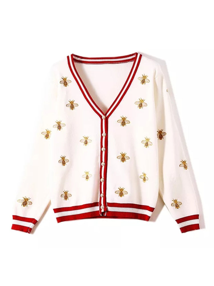 Preppy Bee Embroidered Cardigan