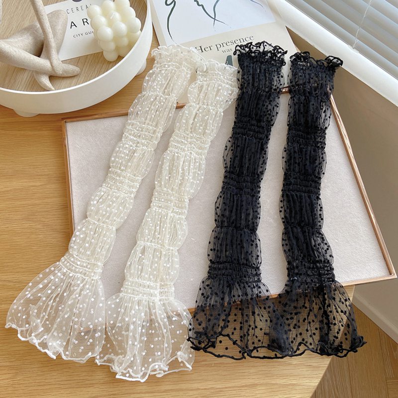 Dot Lace Mesh Long Fingerless Gloves