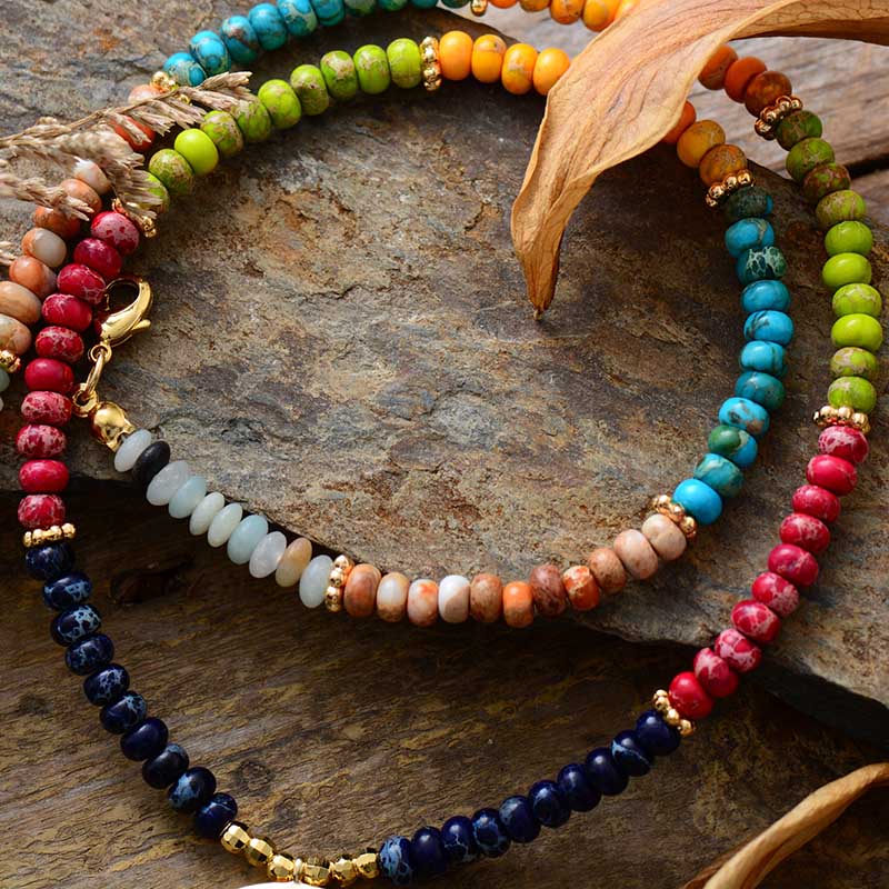 7 Chakra Jaspers Beads Moon Necklace