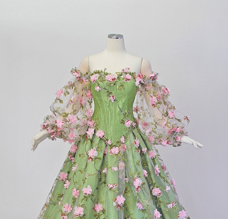 Spring Flowers Removable Puff Sleeves