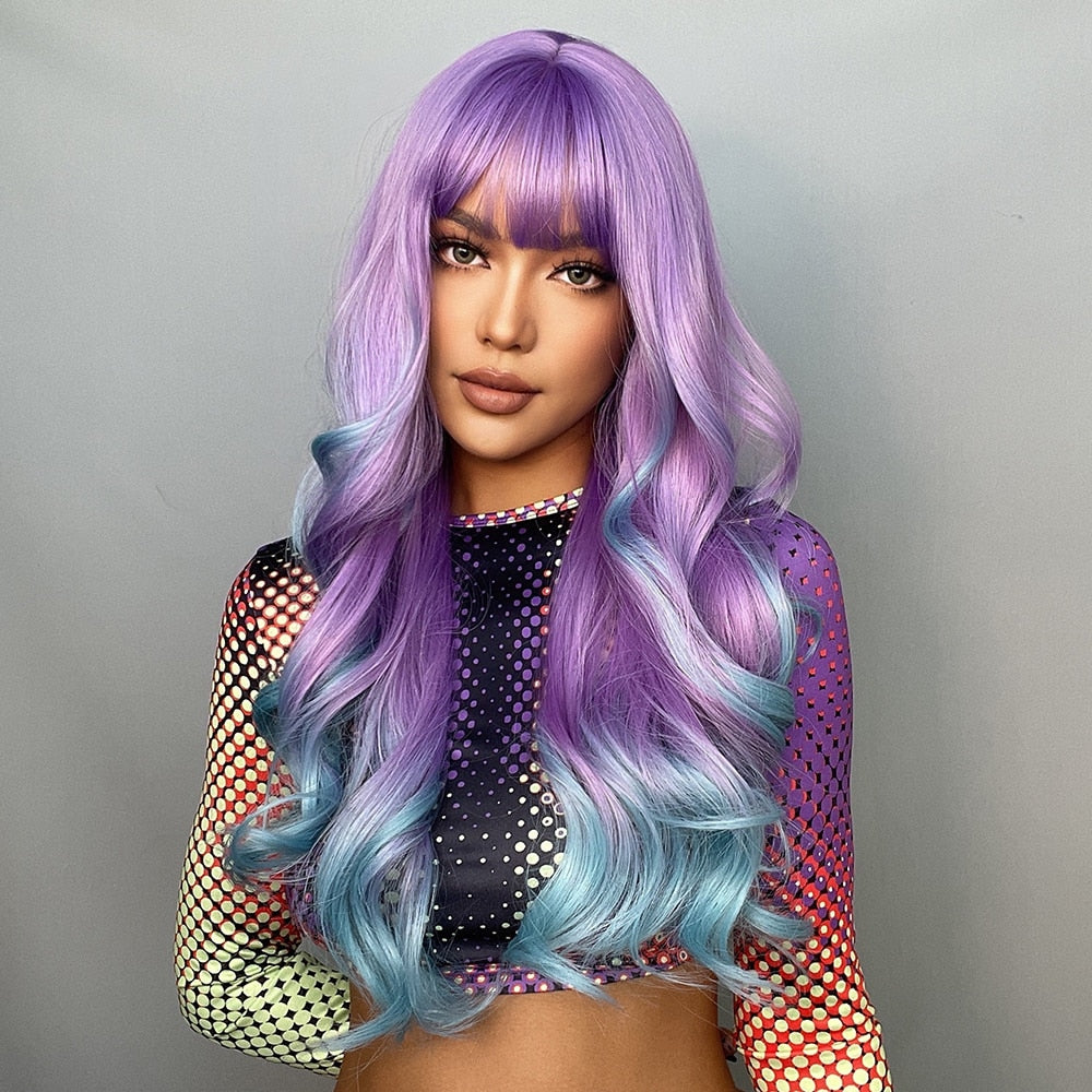 Ombre Purple to Blue Long Wavy Wig