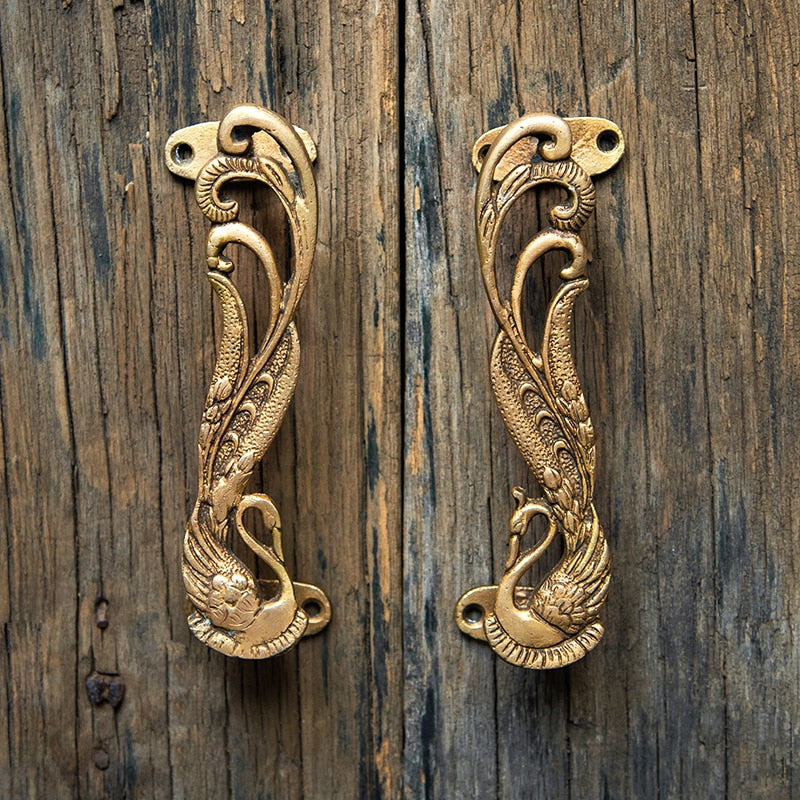 Peacock Handcrafted Brass Door Handle Pull