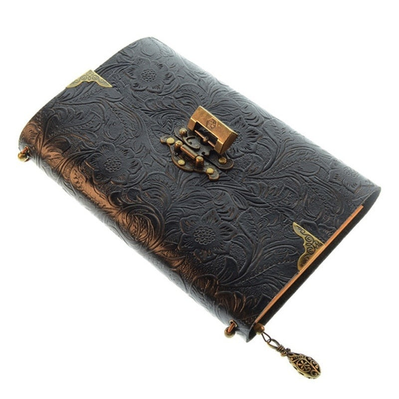 Lock and Key Embossed Pattern Faux Leather Notebook