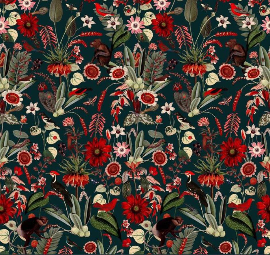 Red Flower Mural Wallpaper