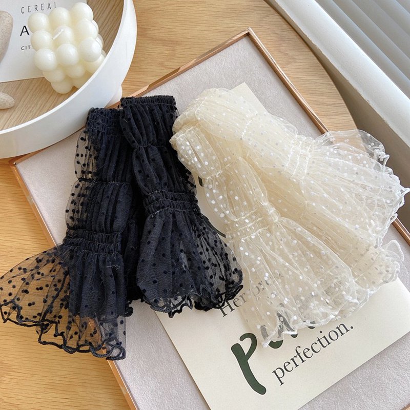 Dot Lace Mesh Long Fingerless Gloves