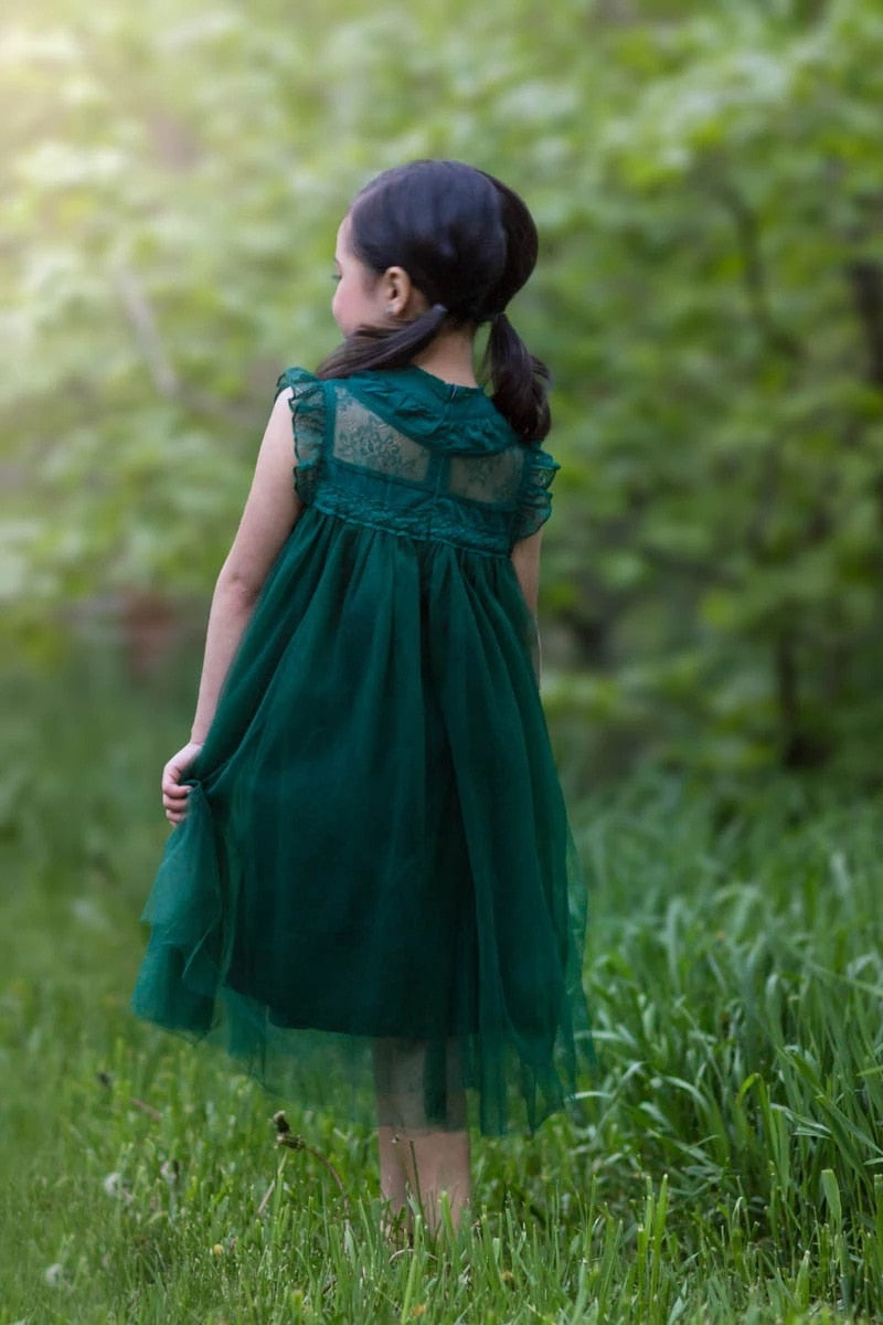 Girls Summer Flower Tulle Lace Dress Photoshoot Dress