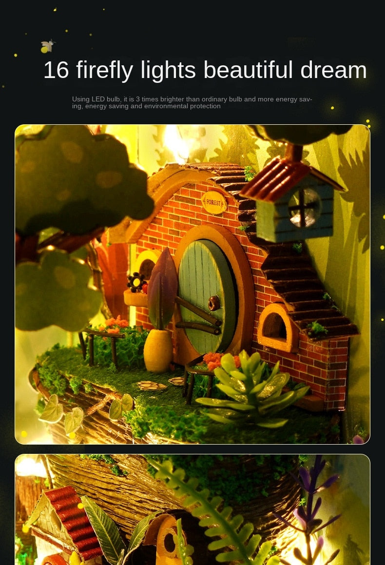 Firefly Forest DIY Kit Book Nook Dollhouse Model Wooden Miniature House with Furniture