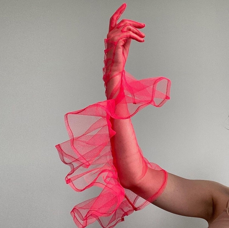 Sheer Ruffles Long Gloves