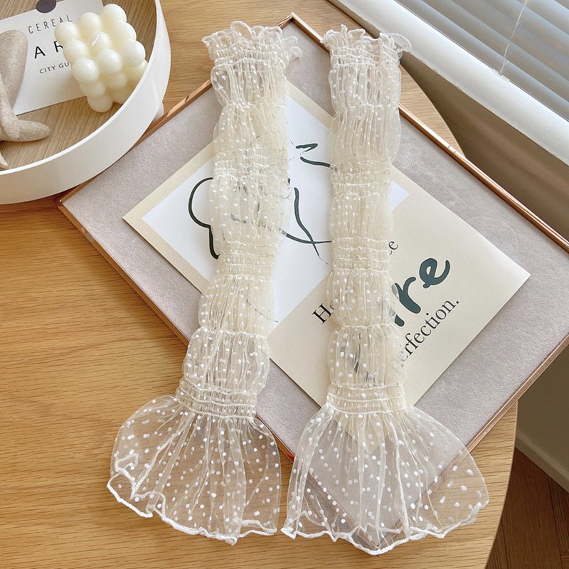 Dot Lace Mesh Long Fingerless Gloves