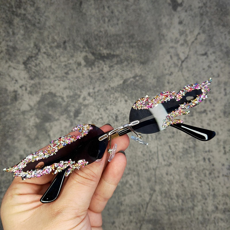 Dripping in Frosting Oval Rimless Rhinestone Sunglasses