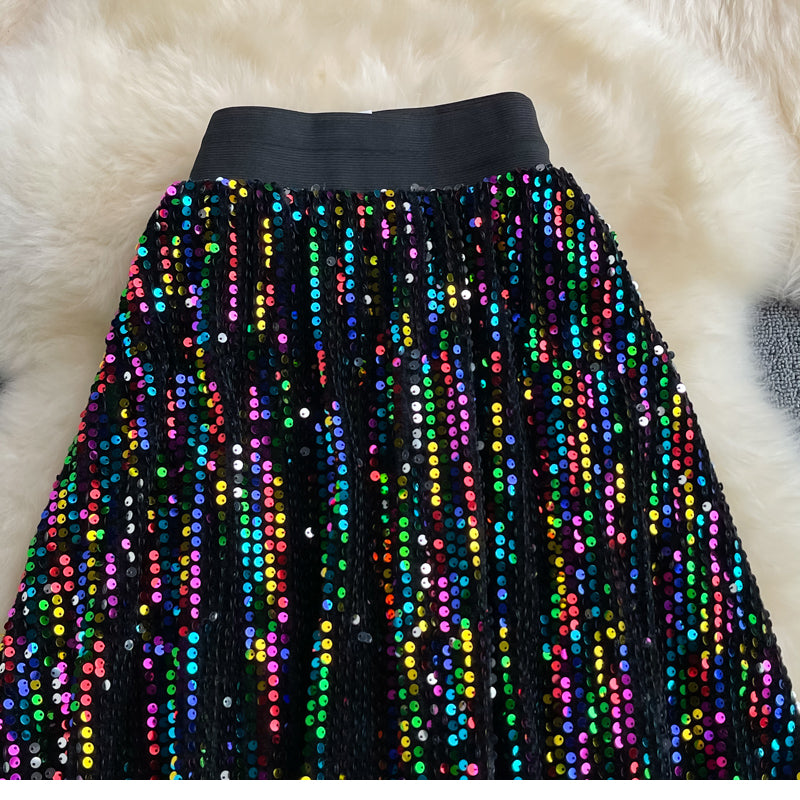 Cyber Queen Sparkly Sequins Maxi Skirt
