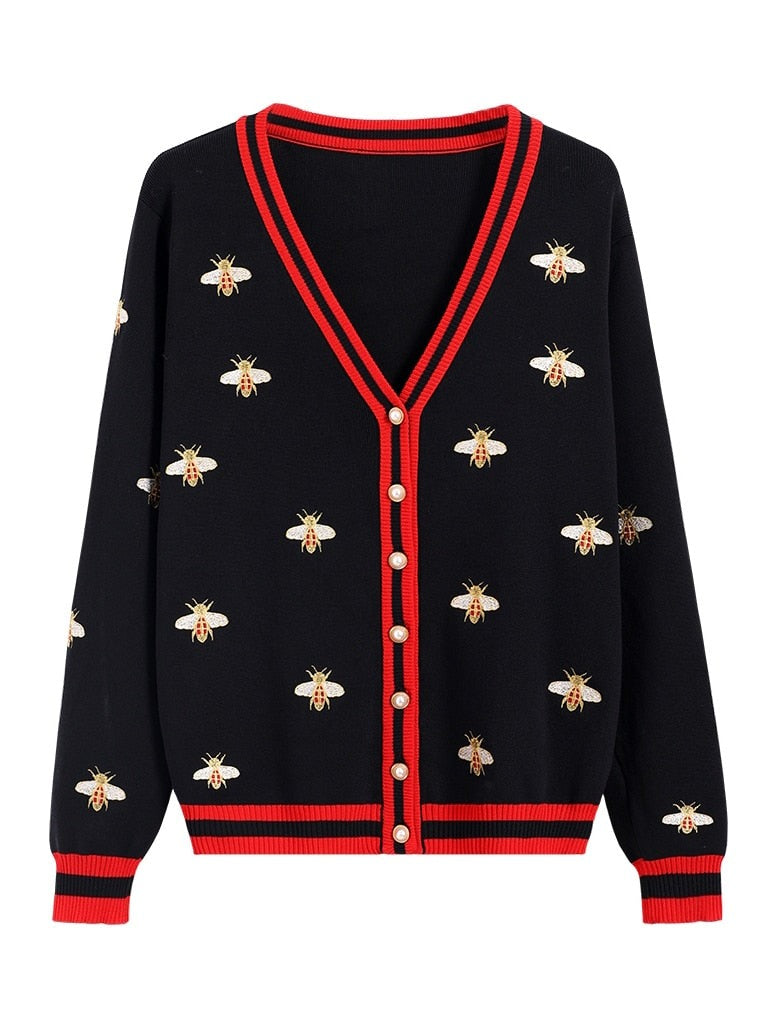 Preppy Bee Embroidered Cardigan
