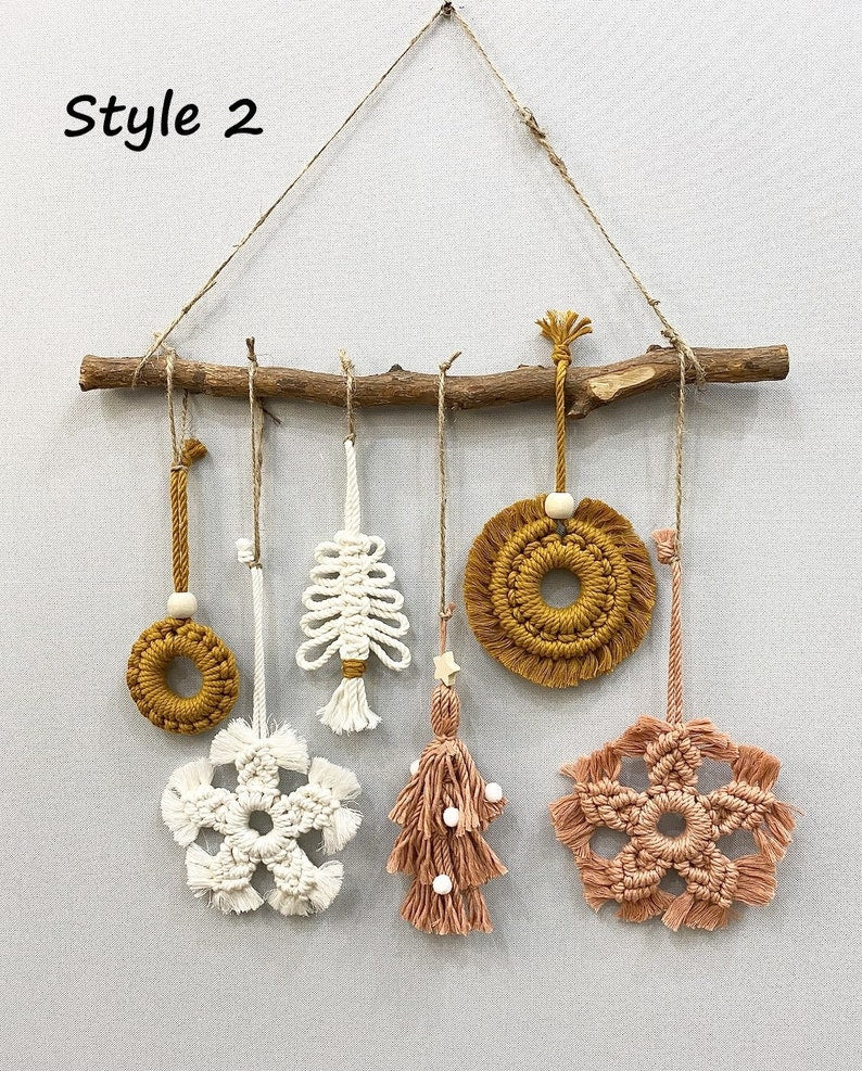 Macrame Boho Christmas Ornaments Set Wall Hanging