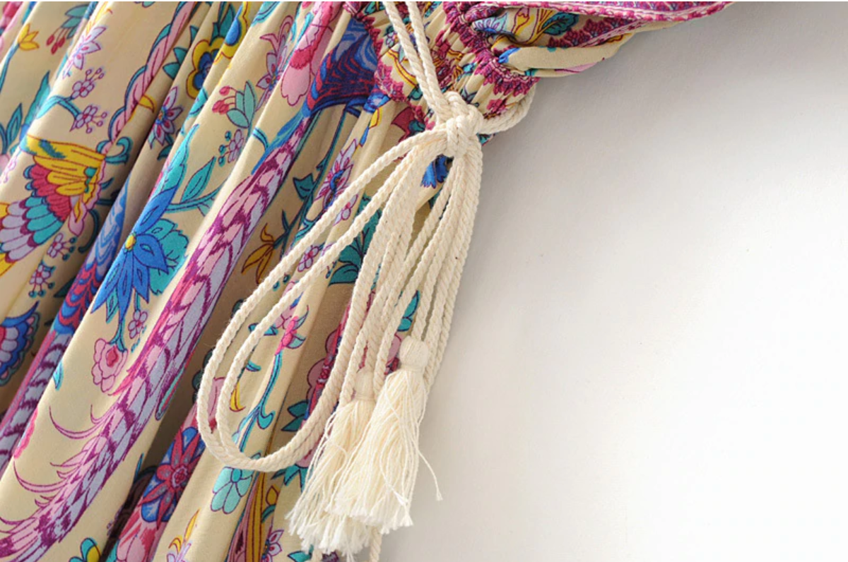 Peacock Print Summer Boho Dress Three Colours