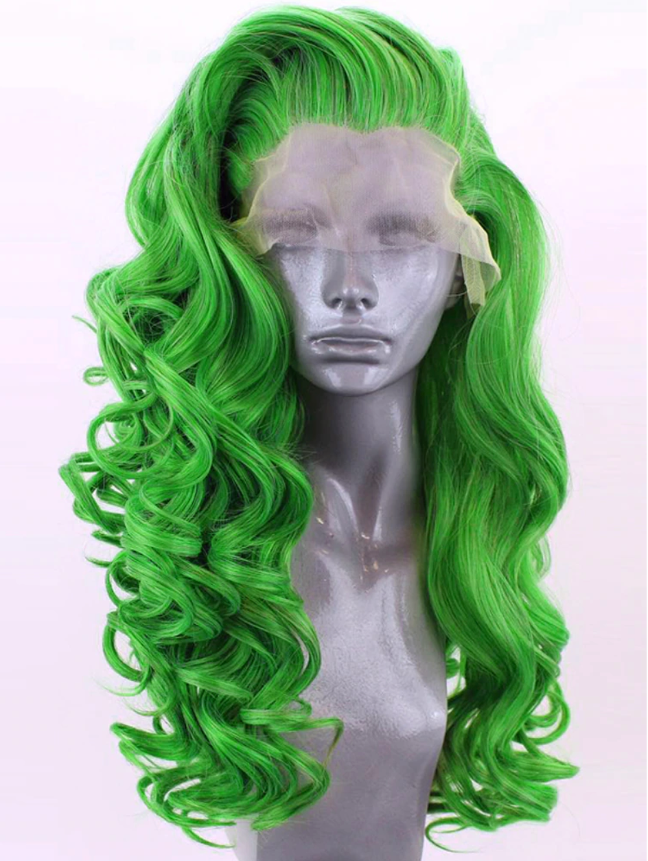 Ivy Long Curls Synthetic Hair Lace Front Wig (Green, Pink, Peach, Purple)