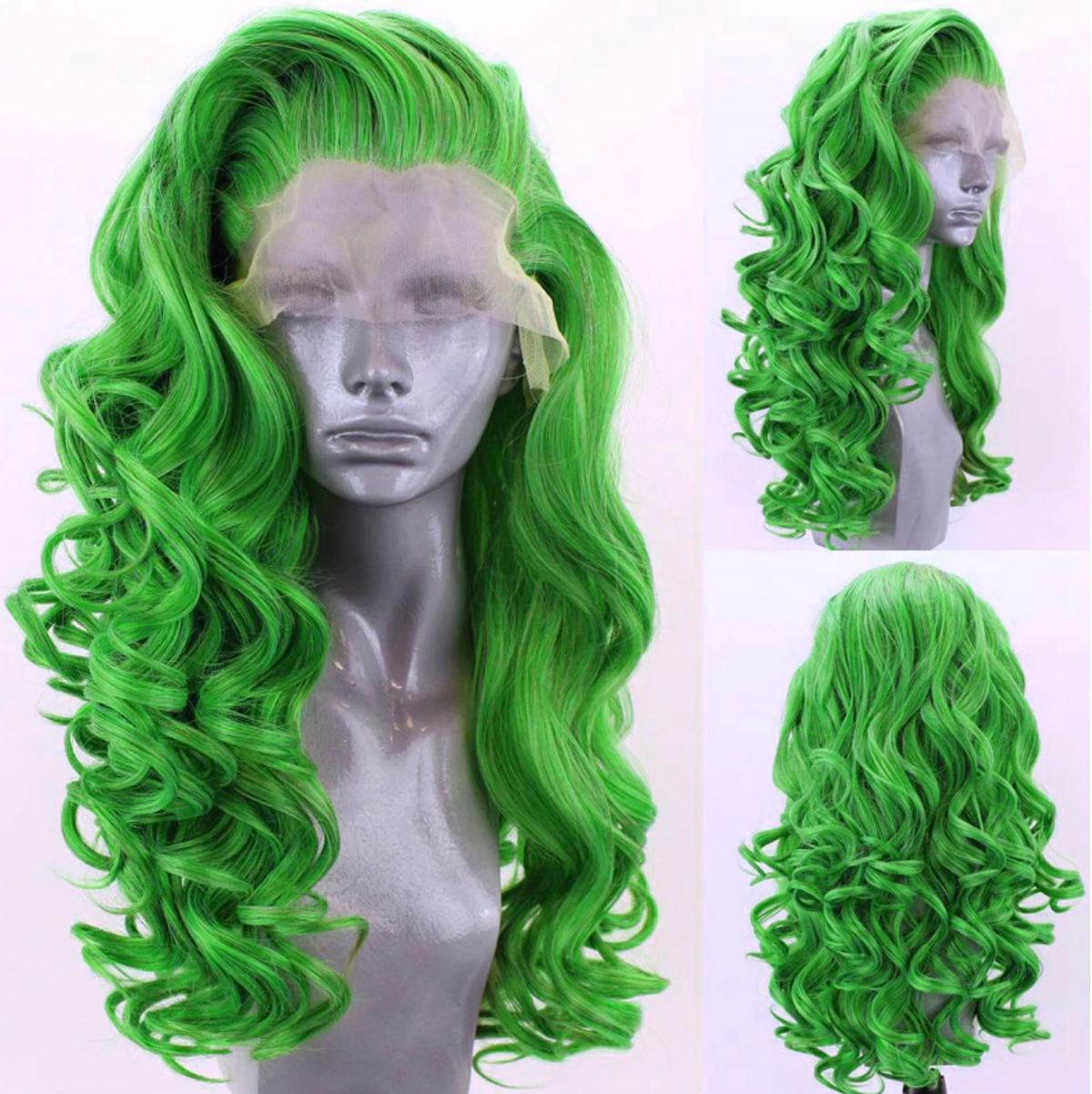 Ivy Long Curls Synthetic Hair Lace Front Wig (Green, Pink, Peach, Purple)