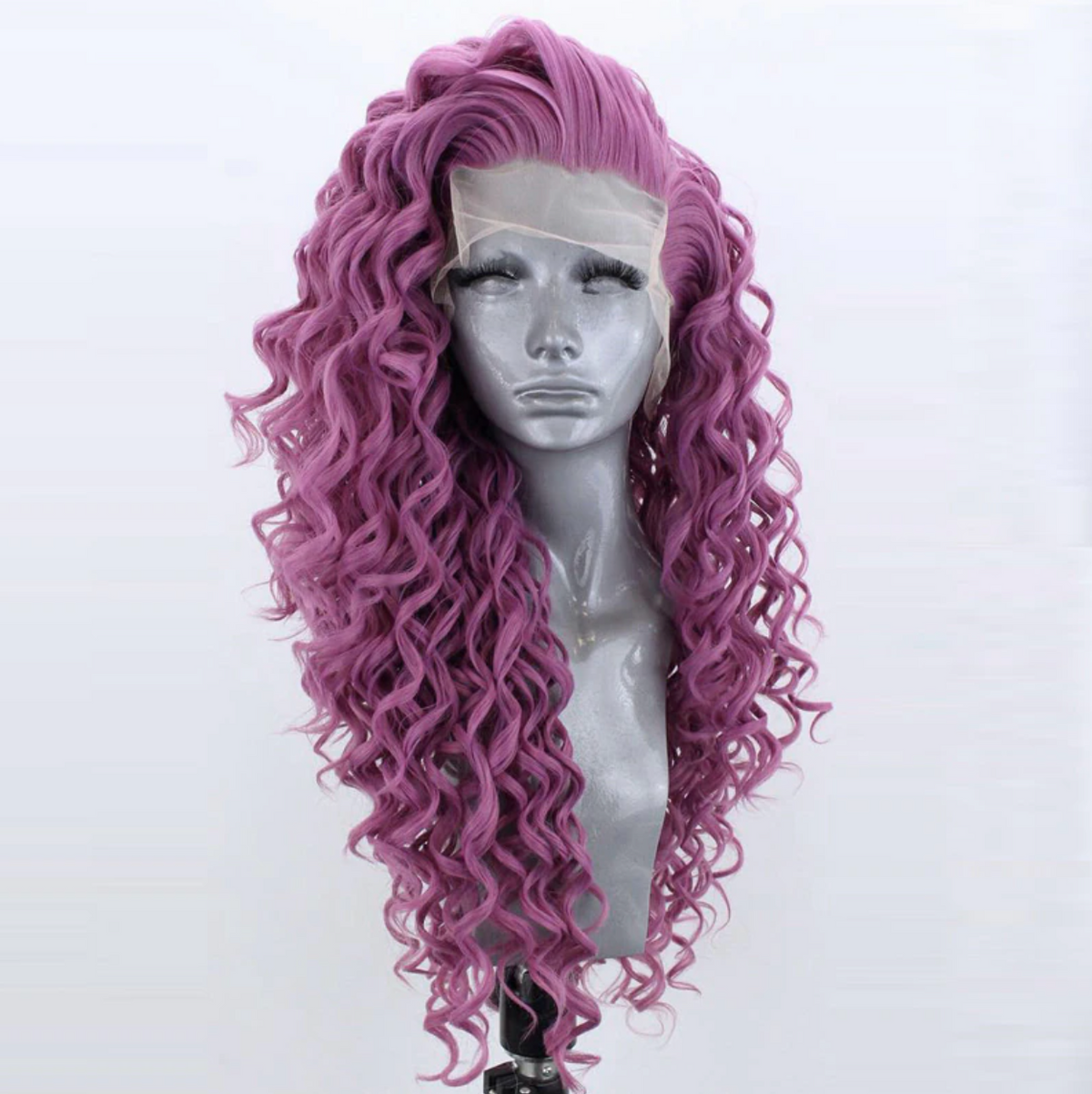 Ivy Long Curls Synthetic Hair Lace Front Wig (Green, Pink, Peach, Purple)