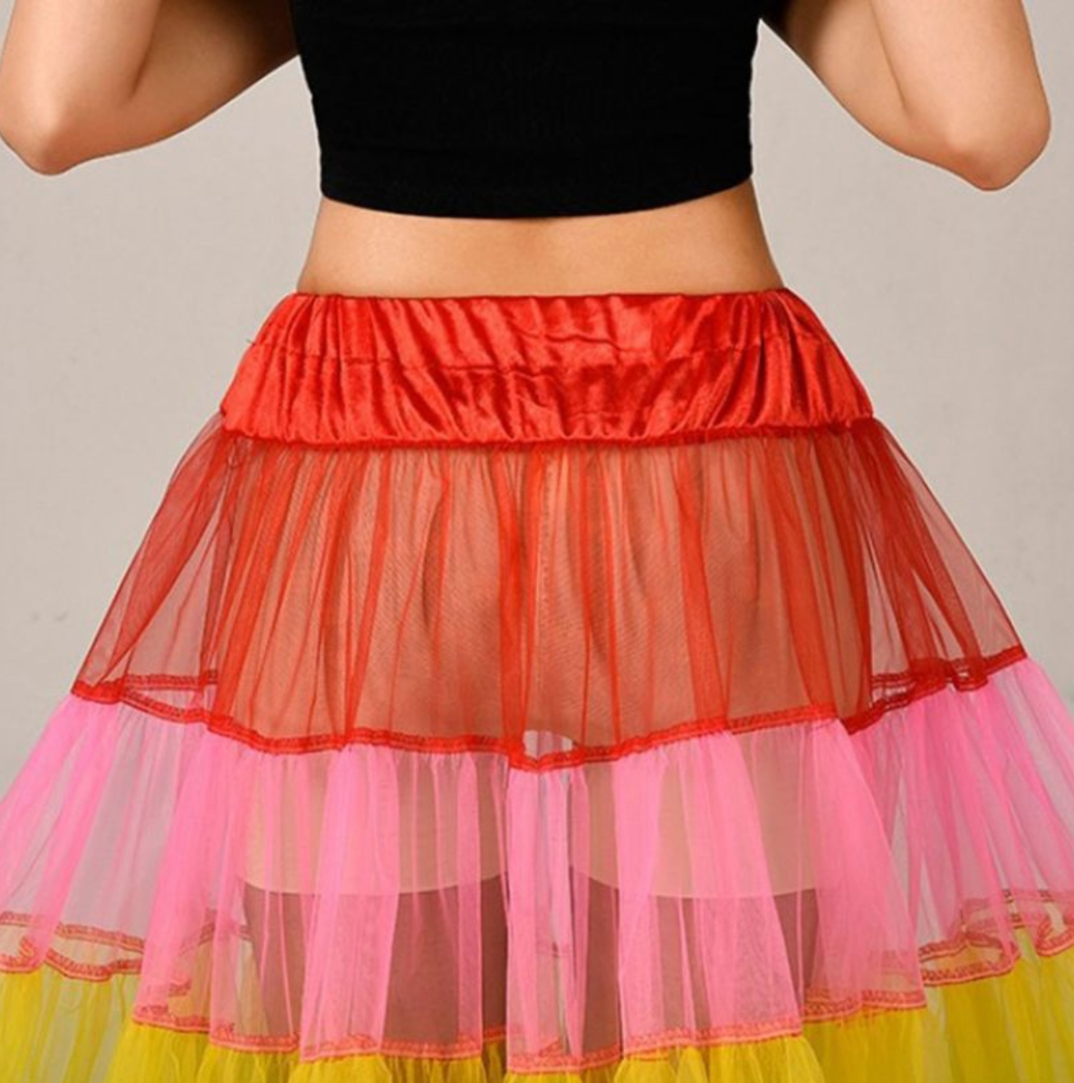 Rainbow Crinoline Pettiskirt Long Underskirt Mesh Tutu Dance Skirt