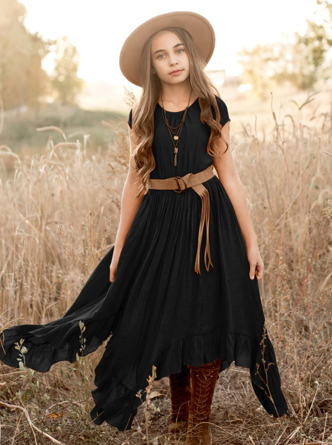Girls Cotton Lace Boho Maxi Dresses 6-14y