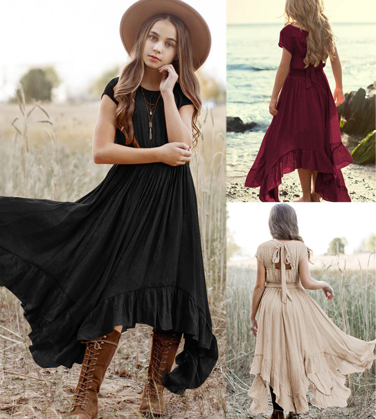 Girls Cotton Lace Boho Maxi Dresses 6-14y