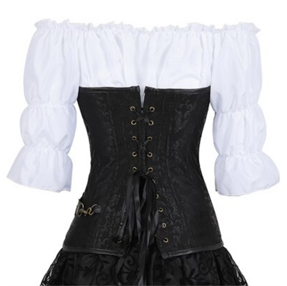 Steampunk Pirate Three-Piece Leather Costume Wench Shirt + Corset + Skirt