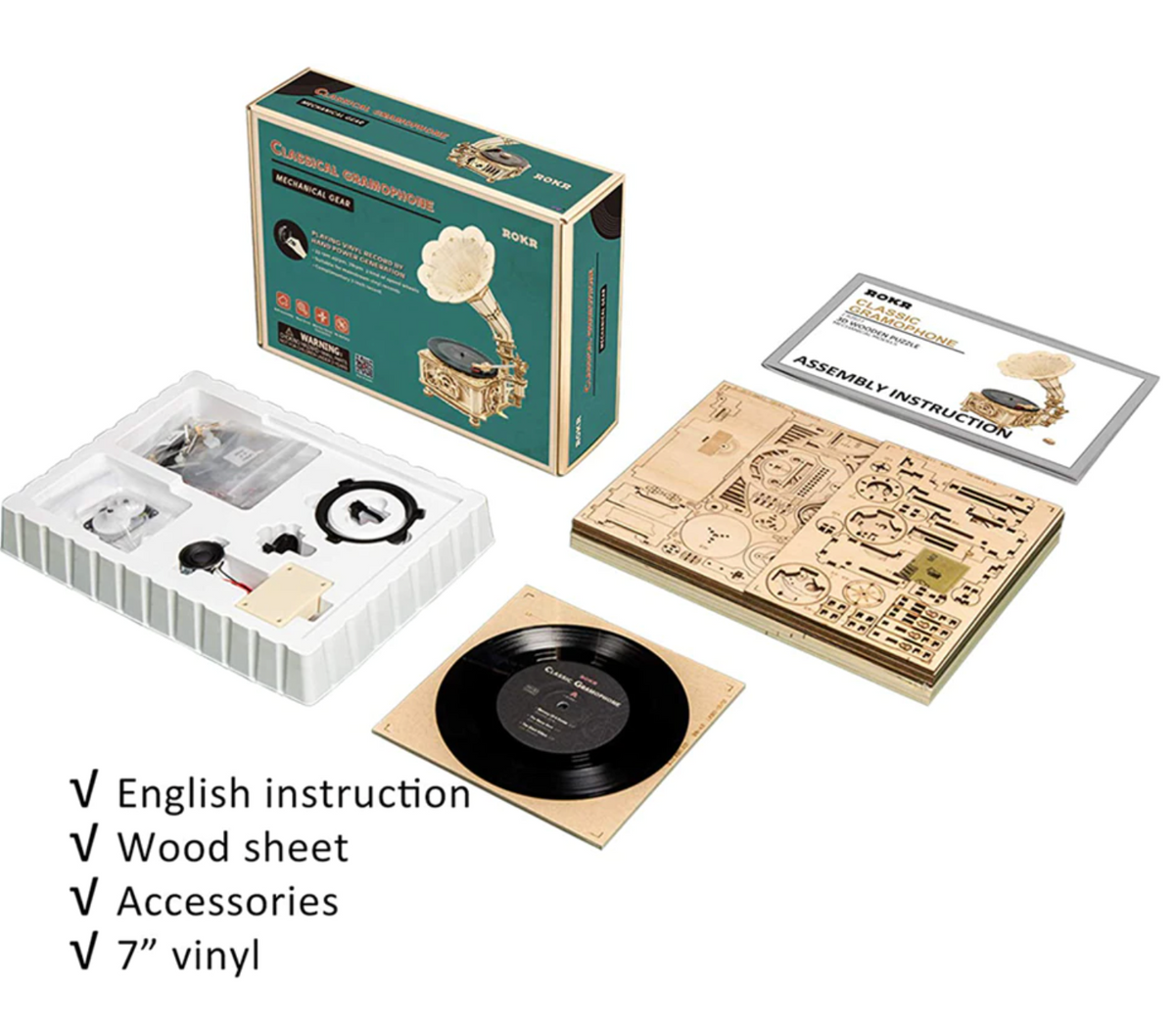DIY Hand Crank Gramophone Wooden Model Kits