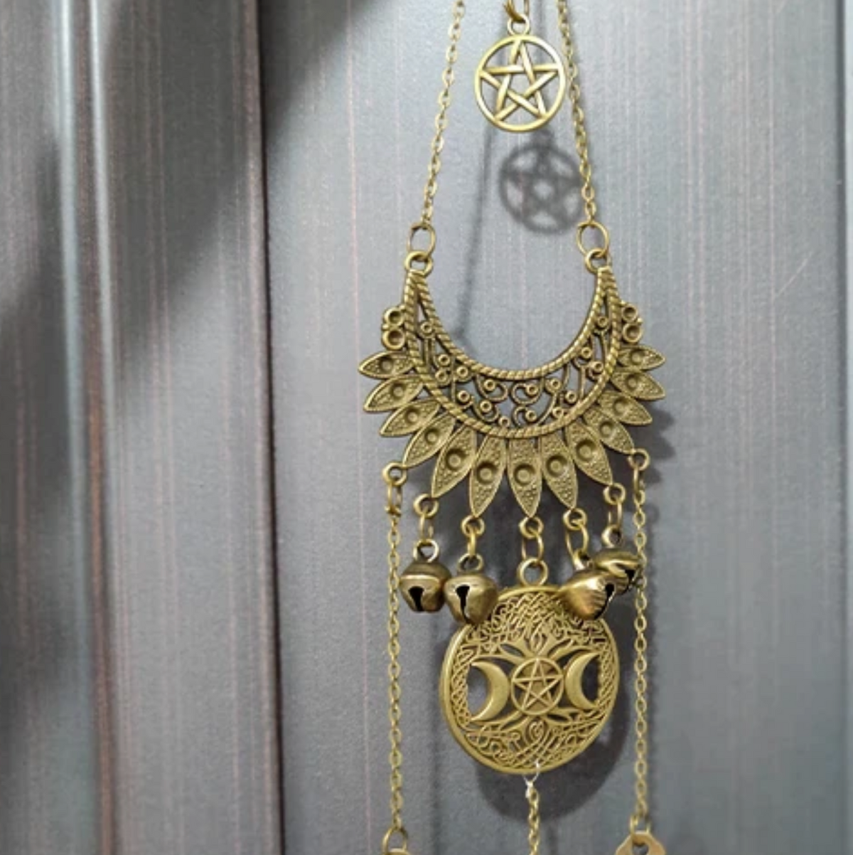 Witch Bells Triple Moon Woodland Door Hanging Protection Decor