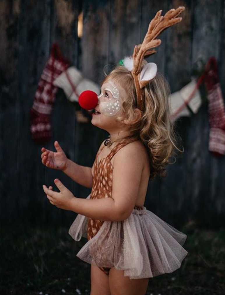 Christmas Baby Girl Deer Costume Antlers Headband Set