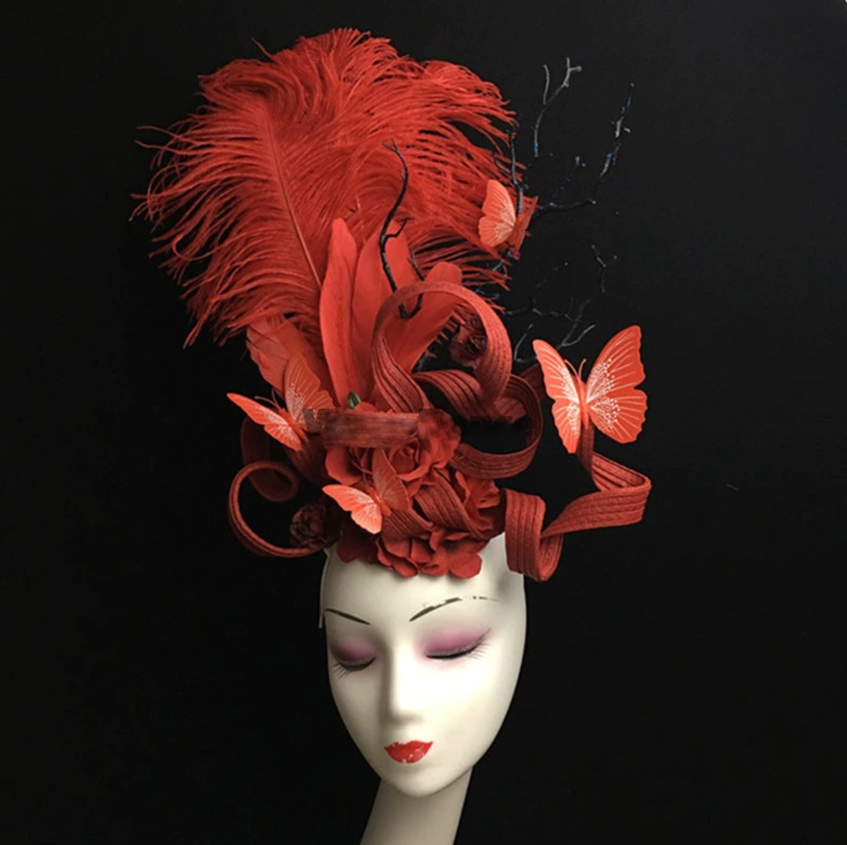 Ostrich Feather Show Girl Headdress Butterfly Tassel Fascinator