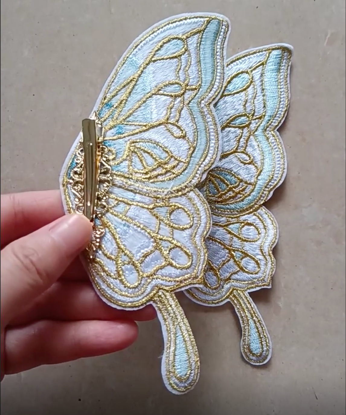 Handmade Embroidered Butterfly Hair Clips