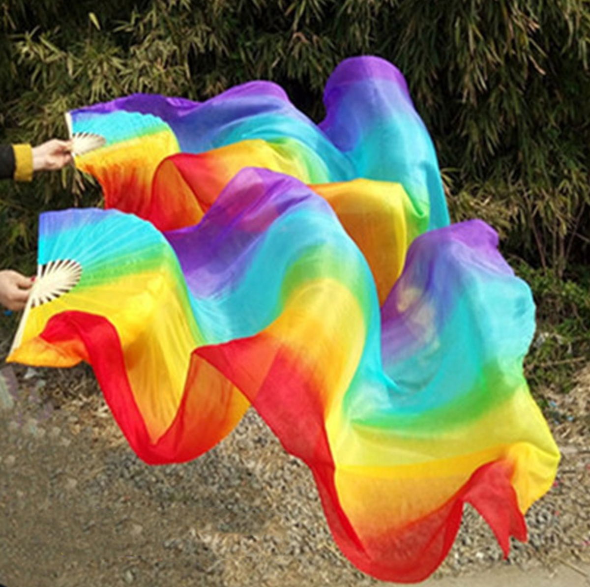 1Pair 100% Real Silk Dance Fan Gradient Stage Dance Silk Fans