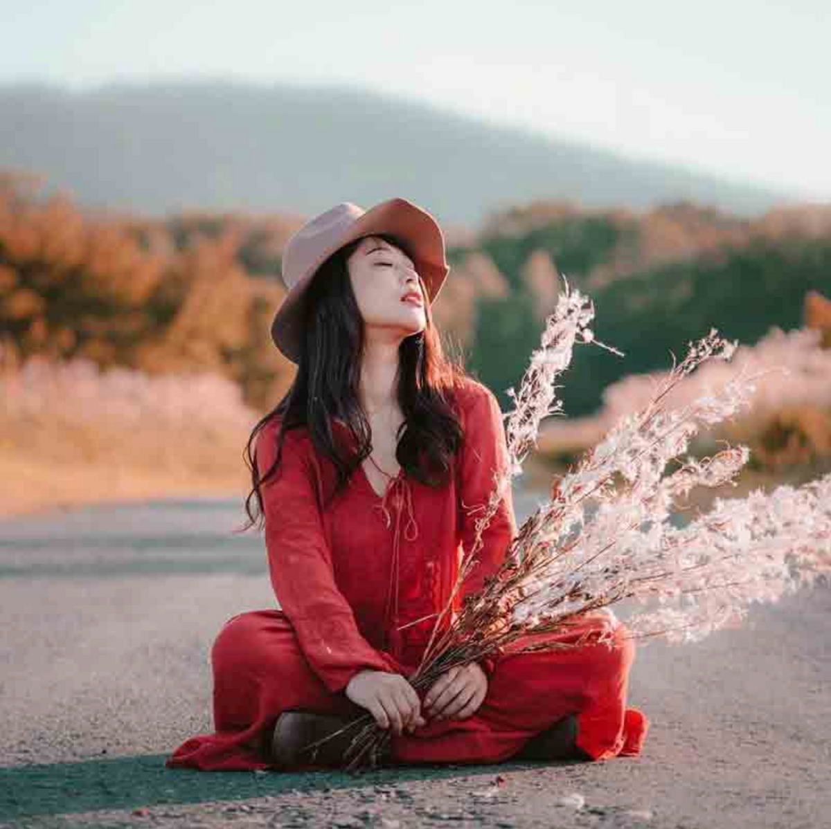 Shyla Boho Cotton Long Sleeve Red Dress